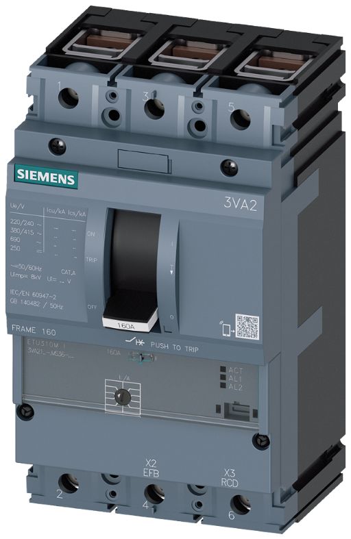 Siemens, SENTRON MCCB 3P 25A, Breaking Capacity 110 kA, Fixed Mount | 3VA2125-7MS36-0AA0