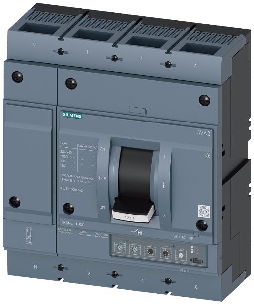Siemens, SENTRON MCCB 4P 1kA, Breaking Capacity 35 kA, Fixed Mount | 3VA2510-7HM42-0AA0