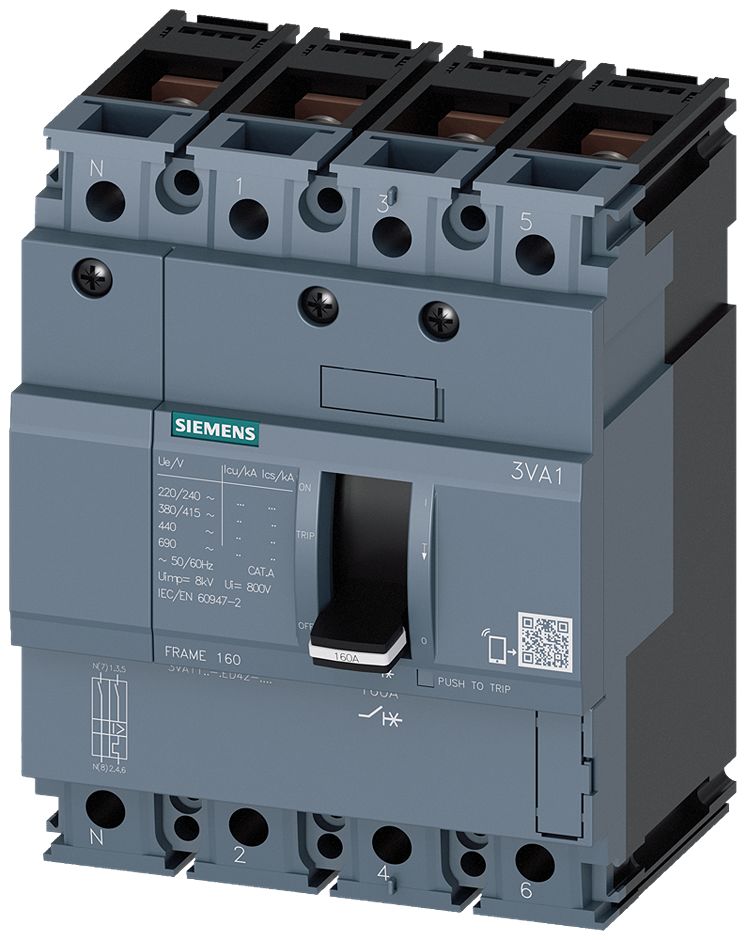 Siemens, SENTRON MCCB 4P 40A, Breaking Capacity 25 kA, Fixed Mount | 3VA1140-3ED42-0AA0