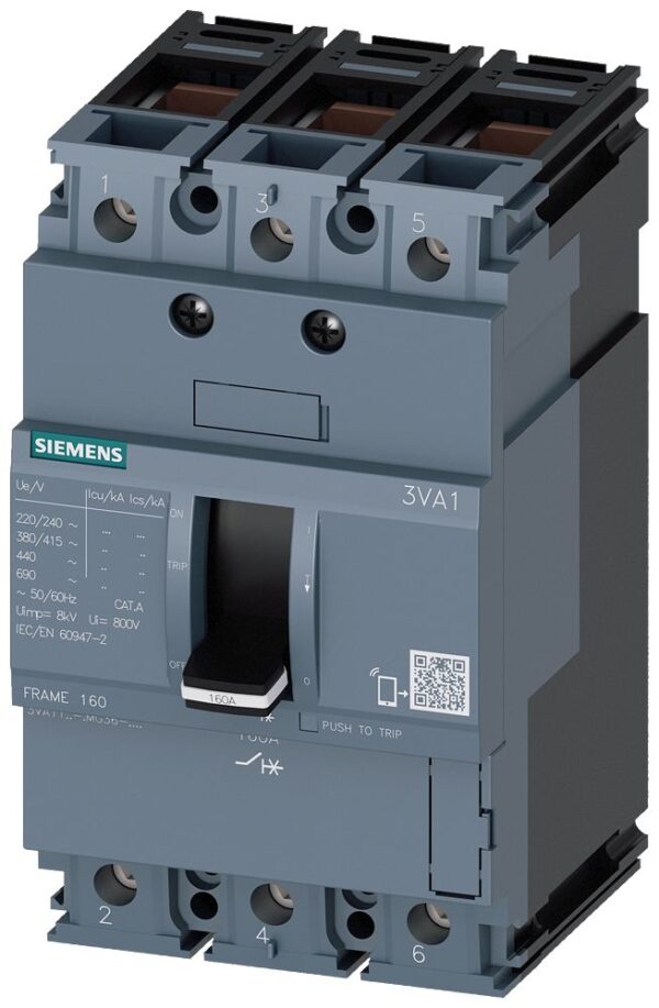 Siemens, SENTRON MCCB Molded Case Circuit Breaker 3P 4A, Breaking Capacity 70 kA, DIN Rail Mount