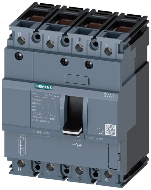 Siemens, SENTRON MCCB Molded Case Circuit Breaker 4P 32A, Breaking Capacity 25 kA, DIN Rail Mount
