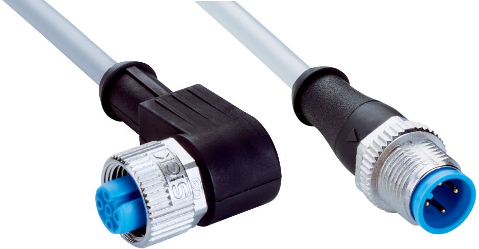 SICK Right Angle Female 4 way M12 to Straight Male 4 way M12 Connector & Cable, 600mm | YG2A24-C60VB4M2A24