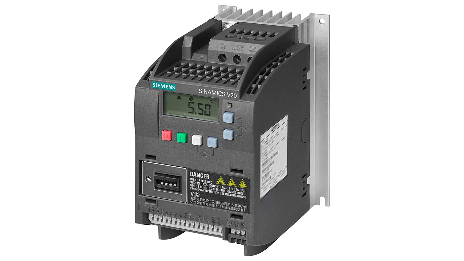 Siemens Inverter Drive, 0.37 kW, 3 Phase, 380 → 480 V ac, 1.3 A, SINAMICS V20 Series | 6SL3210-5BE13-7UV1
